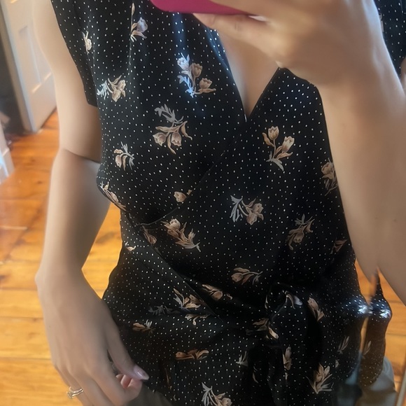 Anthropologie (Lenon) black floral wrap top - Picture 3 of 3
